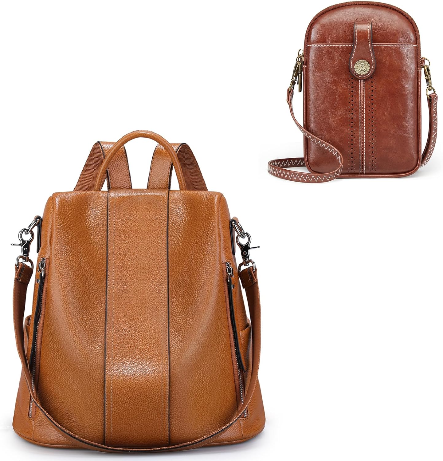 S-ZONE Leather Backpack Purse for Women wtih Small Crossbody Bag