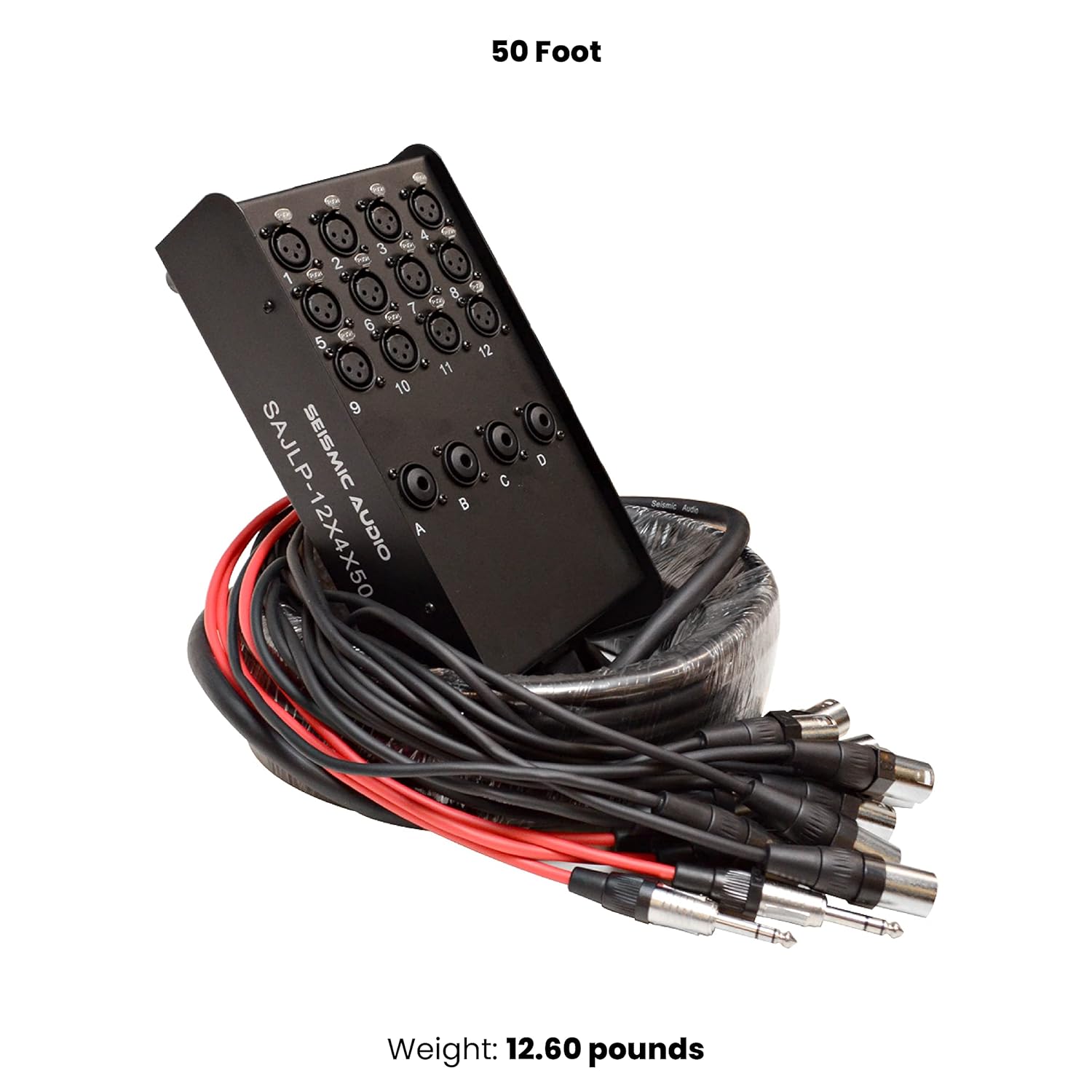Seismic Audio - SAJLP-12x4x50-12 Channel 50 Foot XLR Low Profile Snake Cable with 4 TRS Returns - Circuit Board Snake for Recording, Stage, Studio PA DJ use