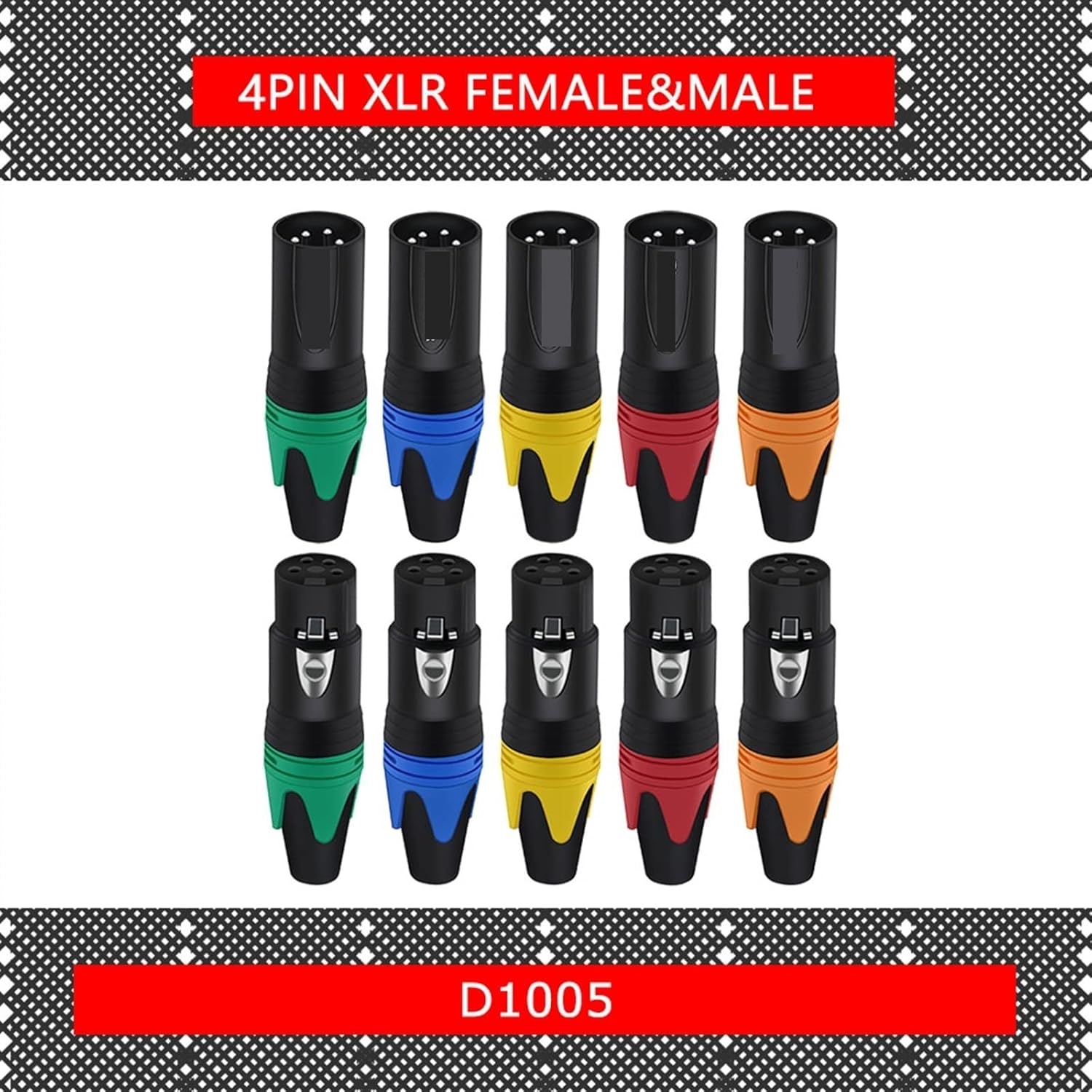 4 Pin X L R Male/Female M I C Cable Wire Connector 4 Pole XLR Plug Microphone Jack Socket 56Pcs (Color : 28xM 28xF 4P Mix)