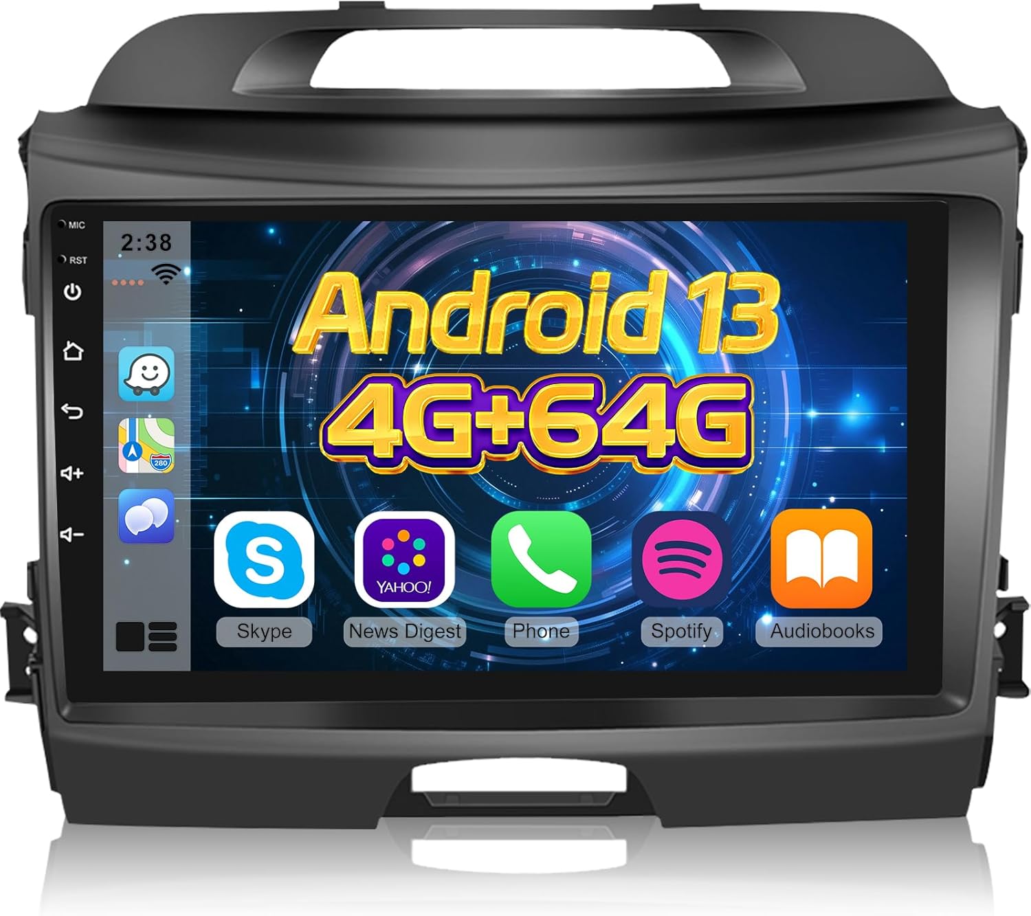 [4+64G] NHOPEEW Android 13 Car Stereo for KIA Sportage 3 2010-2016 - 9 Inch HD Touchscreen Car Radio with Wireless CarPlay & Android Auto / 32 EQ/WiFi/GPS/SWC/Bluetooth + AHD Backup Camera