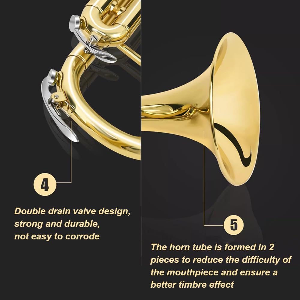 B-Flat Trumpet Instrument, Western Instrument for Band, Wind Instrument for Beginners Professional Performance Level, Festival Celebration