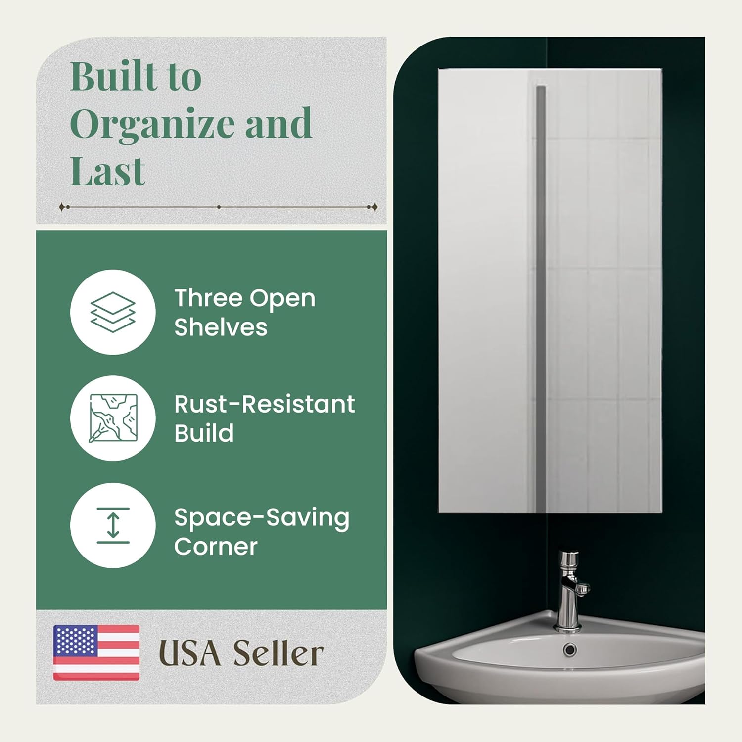 Renovators Supply Infinity Corner Medicine Cabinet with Mirror - Triple Shelf Storage Cabinet - Modern Wall Mount Medicine Cabinet - 23.6 in., Right Open, Polished Stainless Steel, Pack of 1