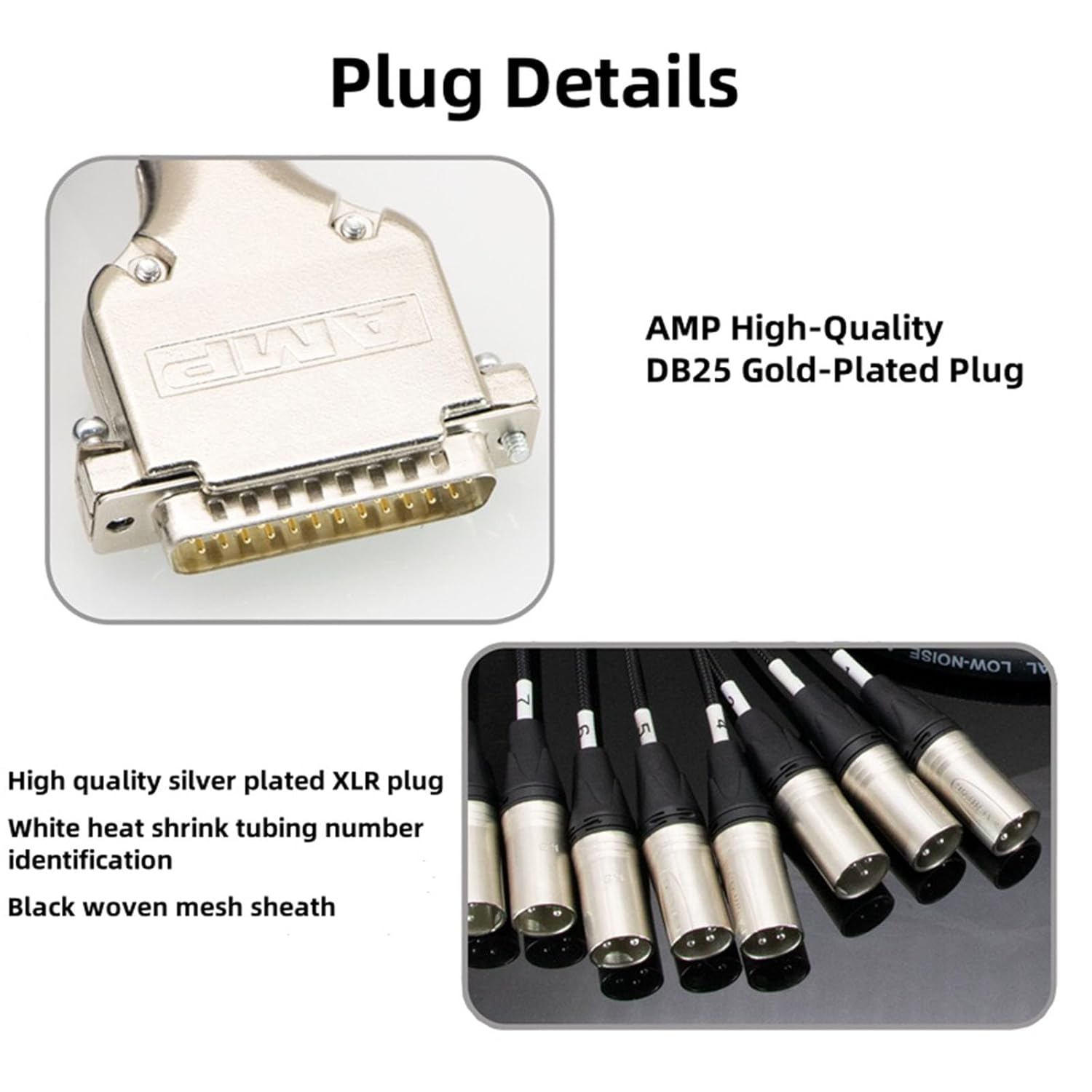 Professional DB25 Male to 8 XLR 3Pin Female High Shielded Eight Channel Analog Audio Signal Cable for Multi Track Machine Mixing Console PVC Cable 1.5Meter