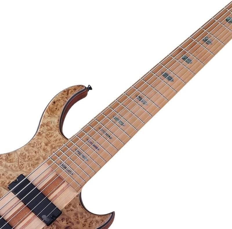 Neck-Through Active 7-String Electric Bass Guitar, 43-Inch Black Matte Finish, Tree Burl Top,Solid Okoume Body,24 Frets