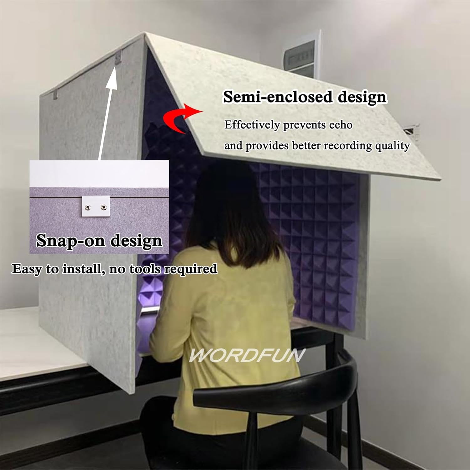 WORDFUN Portable Vocal Booth Sound Booth Recording Equipment, Desktop Soundproof Cover, Microphone Foam Booth Cube, Microphone Isolation Shield, Vocal Absorbing Shield, for Music Studio Bedroom Home