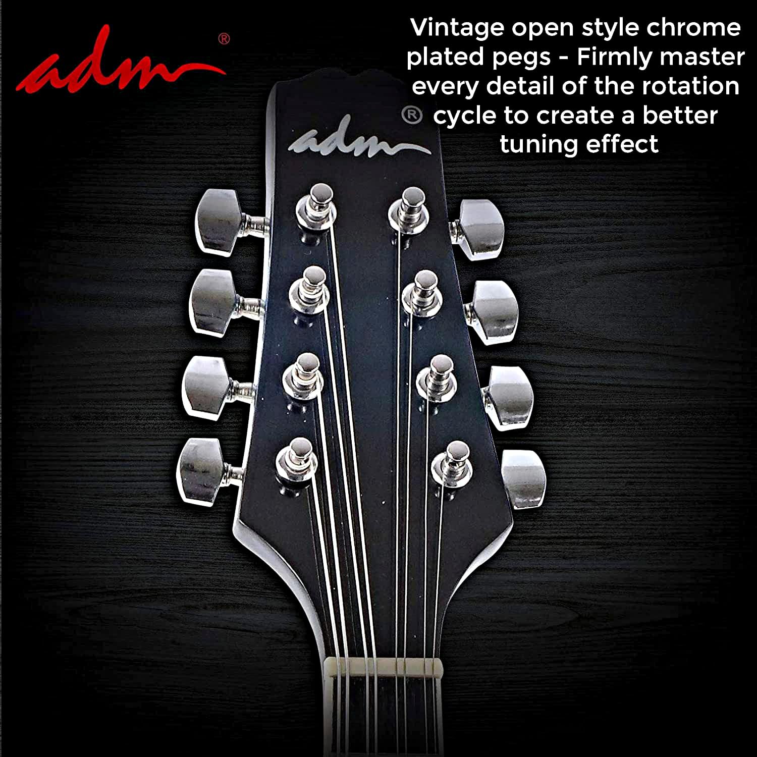 ADM Acoustic Mandolin Instrument Kit Music A Style for Kids Students Adults Wood Mandolins Beginner Set With Bag, Tuner, Pick-up, Strap, Strings, Picks and Hanger, Blue