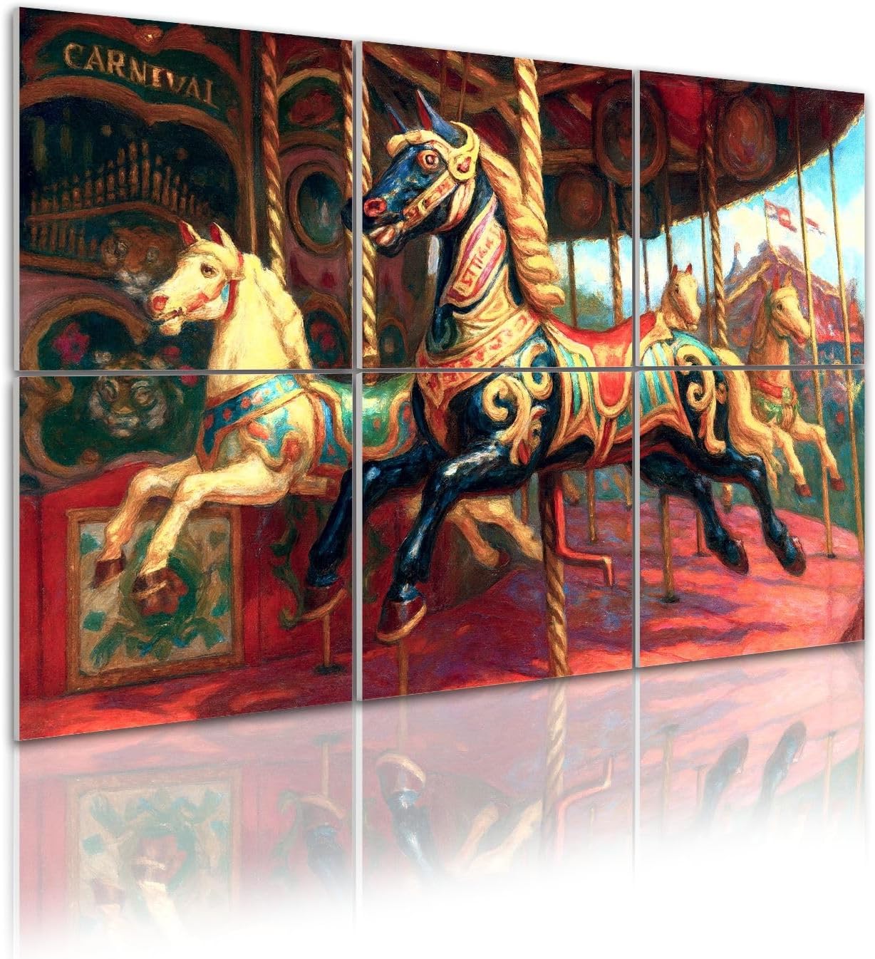 6 Pack Art Acoustic Panels Self Adhesive Carousel Horse Decorative Soundproof Wall Panels Sound Absorbing Panel 48