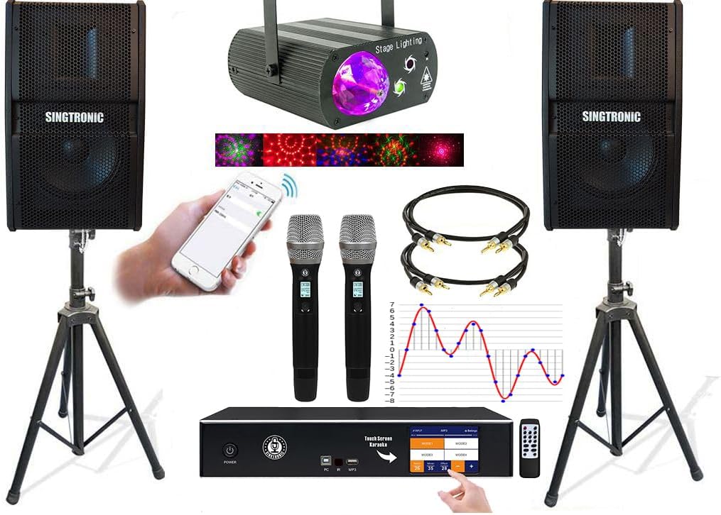 Singtronic Professional 2000W YouTube Karaoke System | 4-in-1 Touchscreen Karaoke Amplifier with Android, Bluetooth, Anti-Feedback Mixer, 2 Wireless Microphones