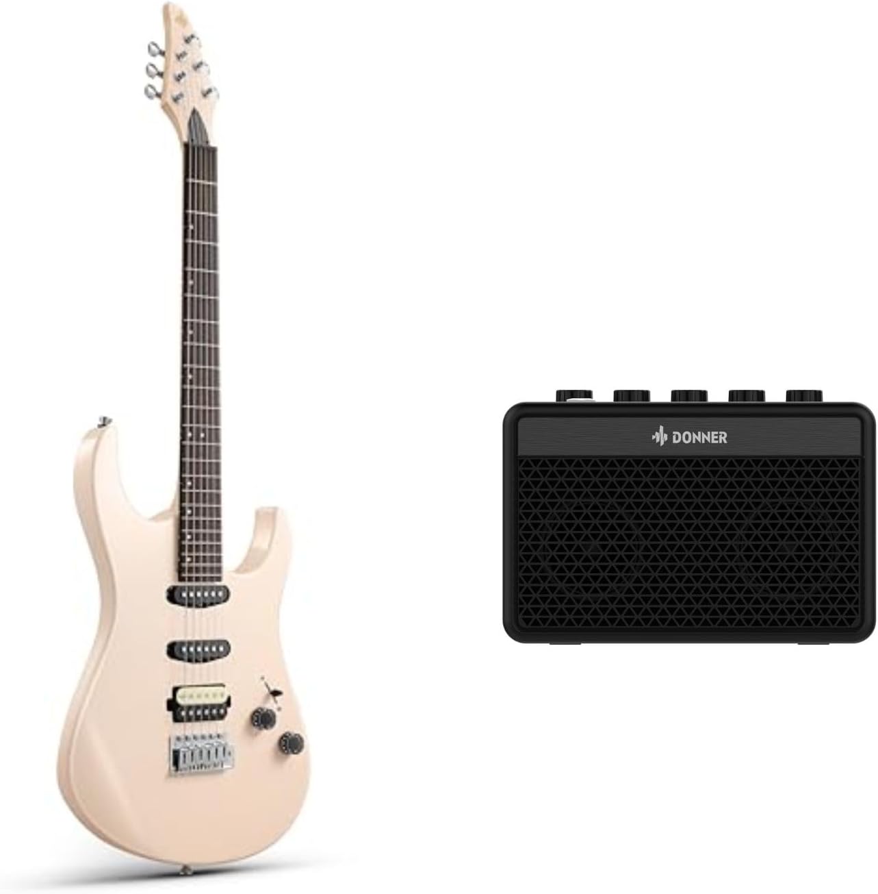 Donner DMT-66 39 Inch Full Size Electric Guitar for Beginner with Bag, Pink and Donner Mini Guitar Amp Small Electric Guitar Amplifier 5W Portable