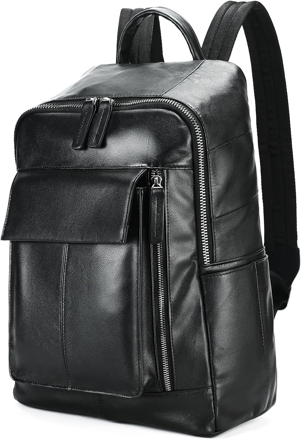 Genuine Leather Backpack for Men Vintage Style Business Travel Hiking Large Capacity Anti-Theft Durable Gift Box (Black)