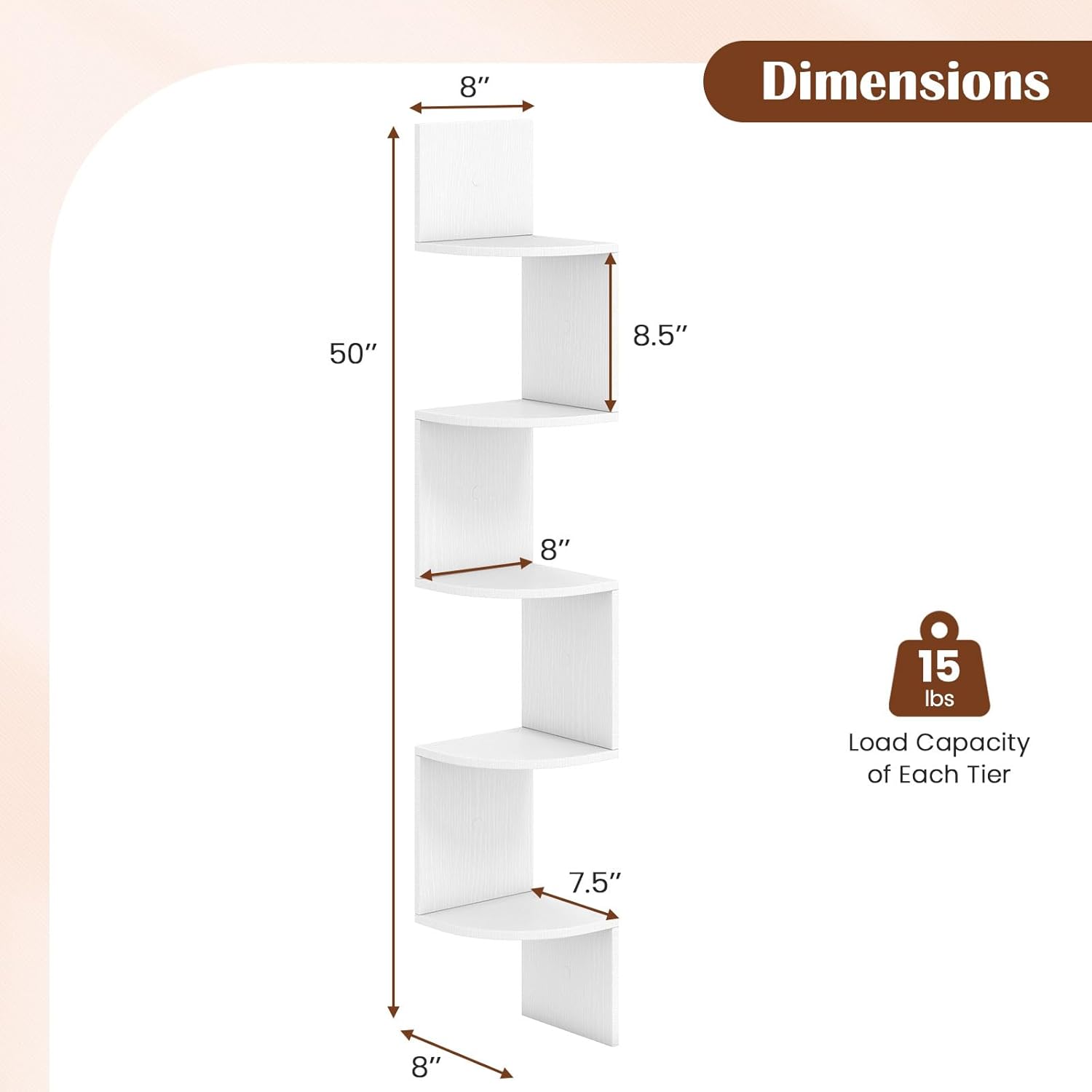 GOFLAME Corner Shelf Wall Mounted Set of 2, 5-Tier Floating Corner Bookshelf, Wood Plant Stand, Modern Floating Display Rack for Living Room, Bedroom, Study, Home Office, White
