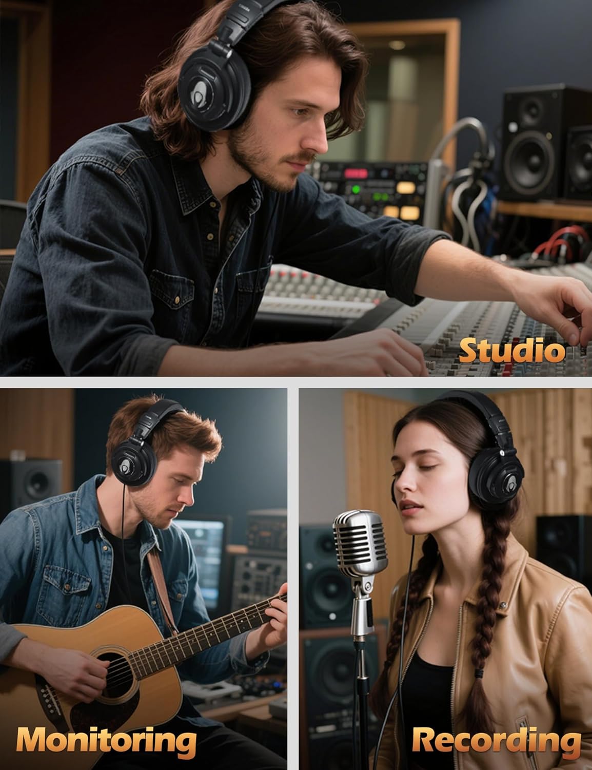 Ti660X Over Ear Studio Headphones, Wired Headsets for Professional Recording, Podcasting, Monitoring, Mixing, Closed-Back, Soft Replaceable Earmuffs, Dual Detachable Cables (50 Ohm, Black)