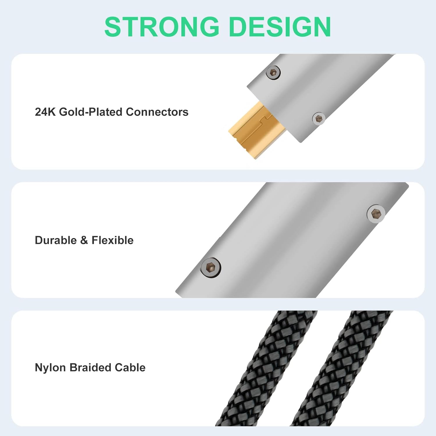 Monosaudio USB 2.0 A to B Data Cable, 1M/3.3Ft, OFC Copper, 3-Layer Shield, 24k Gold-Plated Connectors, for DAC, Decoder, Printer, Computer, Audio Equipment