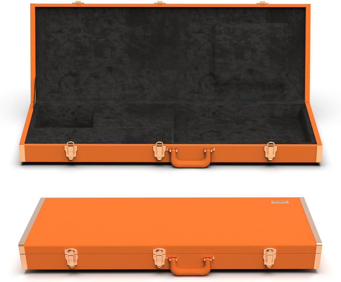 Electric Guitar Case Hard Case with Lock, For Fender Stratocaster/Telecaster and Standard Size Guitar, Interior AccessoryCompartment, Interior Plush Liner (Guitar case+multiple accessories, orange)