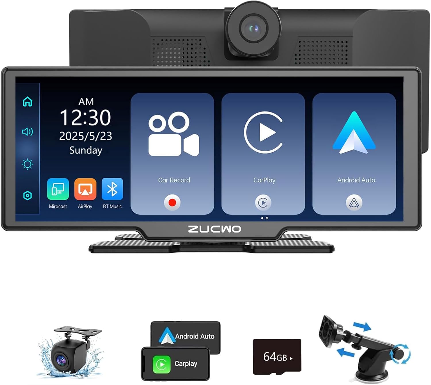 11.26 Inch Wireless CarPlay Screen for Car, Apple CarPlay & Android Auto Touch Screen for Car, Bluetooth, BT Music, Navigation, Car Record for Vehicles (Black)