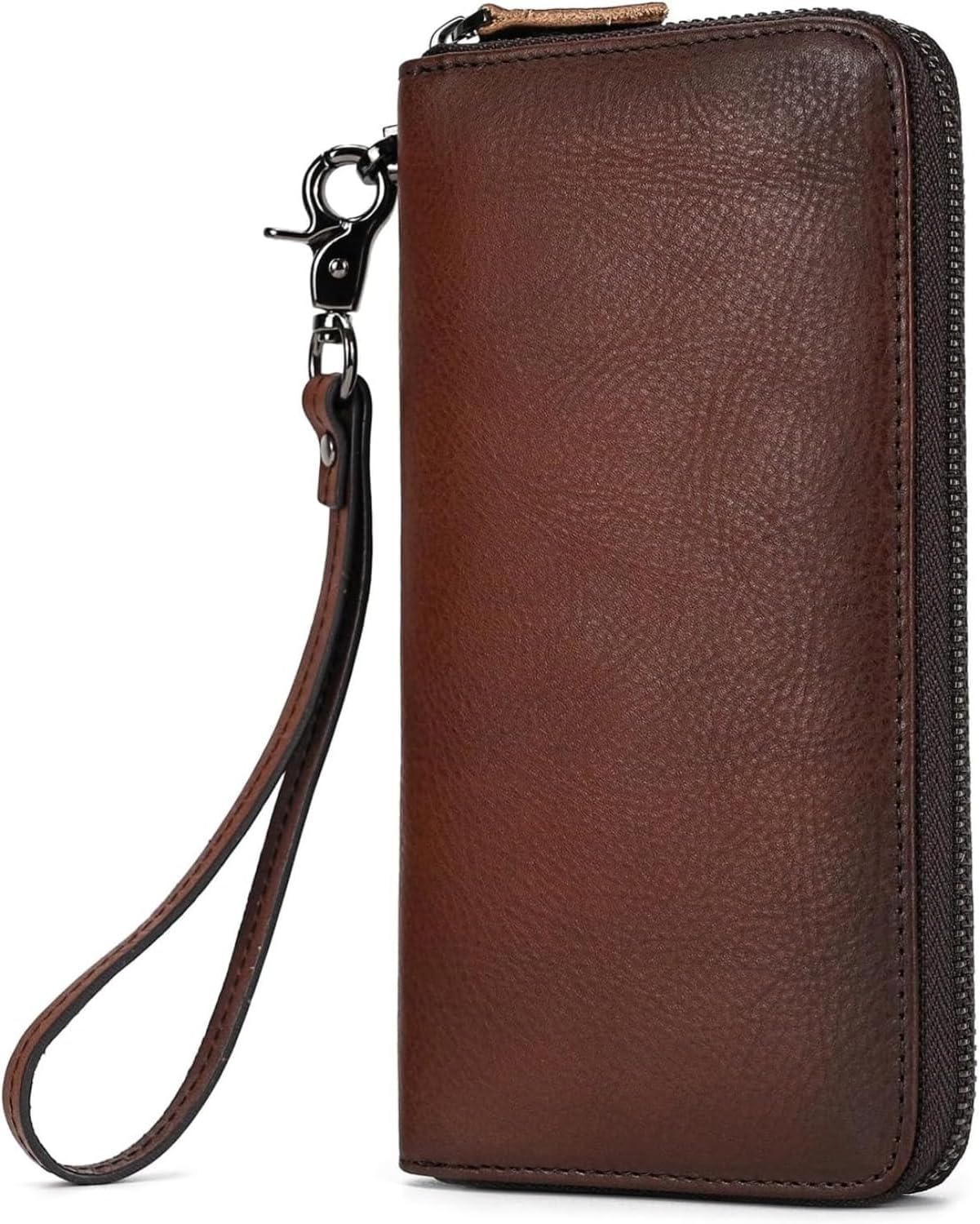 Genuine Leather Wallet for Men Long Bifold Double Zipper Design Large Capacity Purse Clutch Organizer for Cash Phone Cards and Business Travel (Coffee)