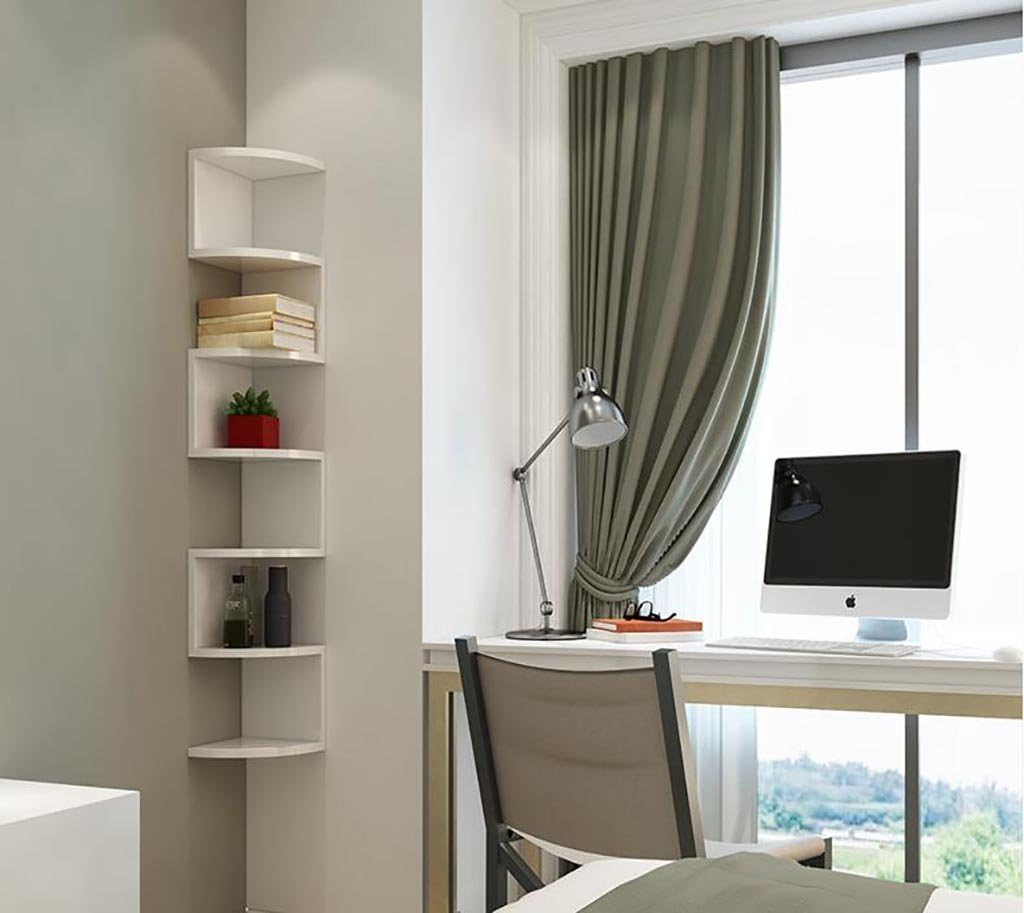 Wall Shelf Seven-Tier Fan-Shaped Shelf Corner Storage Rack Wooden Sofa Kitchen Bedroom Background Wall Corner Shelf 13220CM (Color : A)