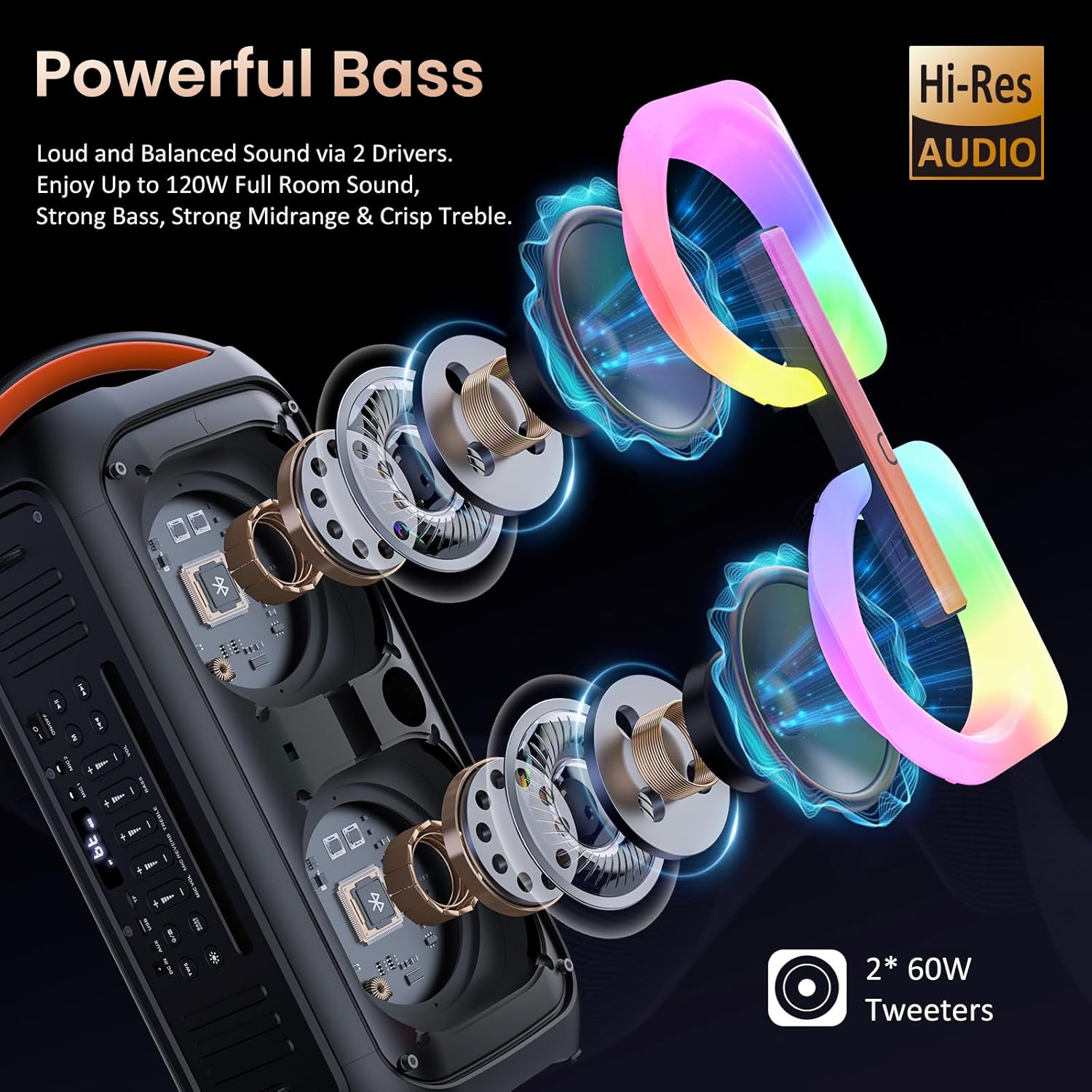 Karaoke Machine with 2 Wireless Microphones, 【Dual 60W 6.5