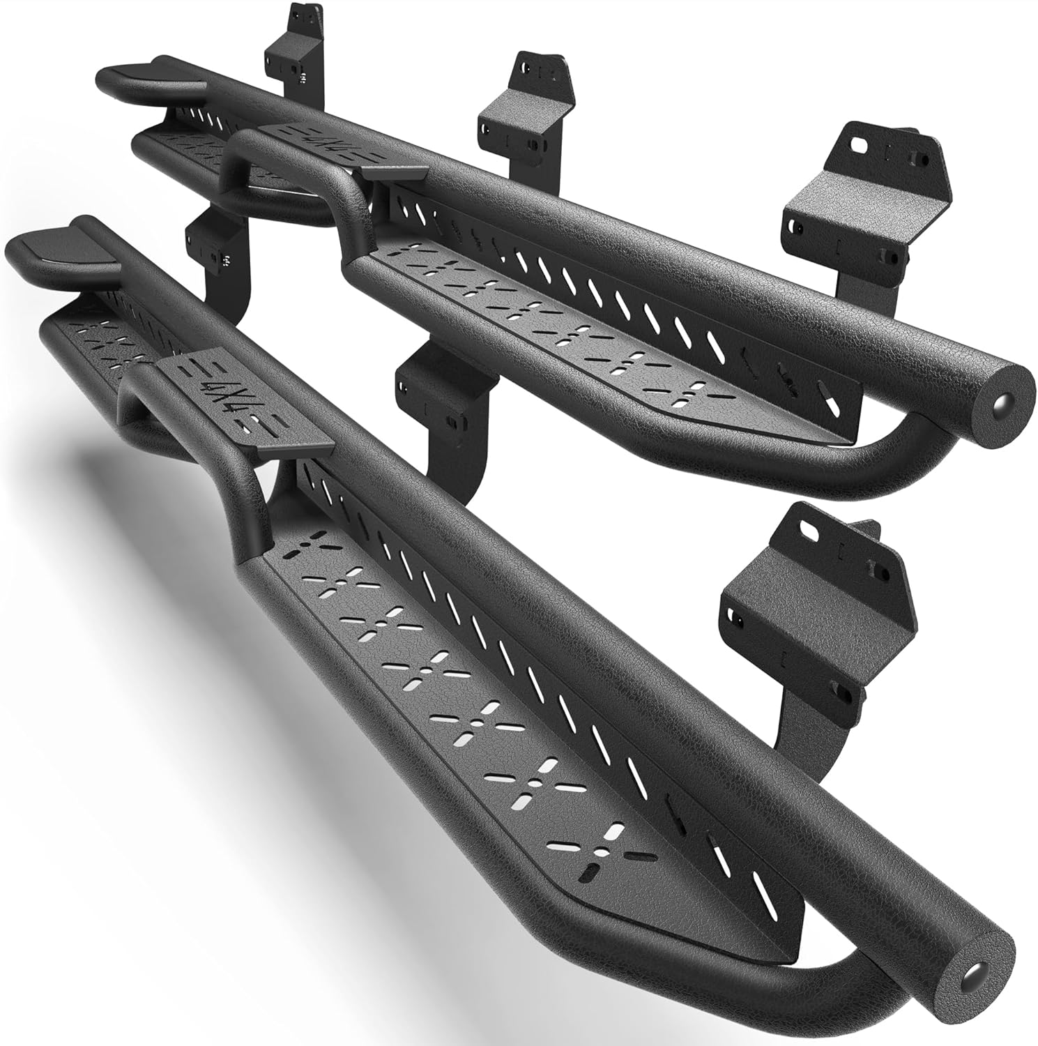 Running Boards for 2018-2025 Ford Expedition Two Raised Side Step- 2 Stairs Black Coated Carbon Steel Step Rails & Nerf Bars