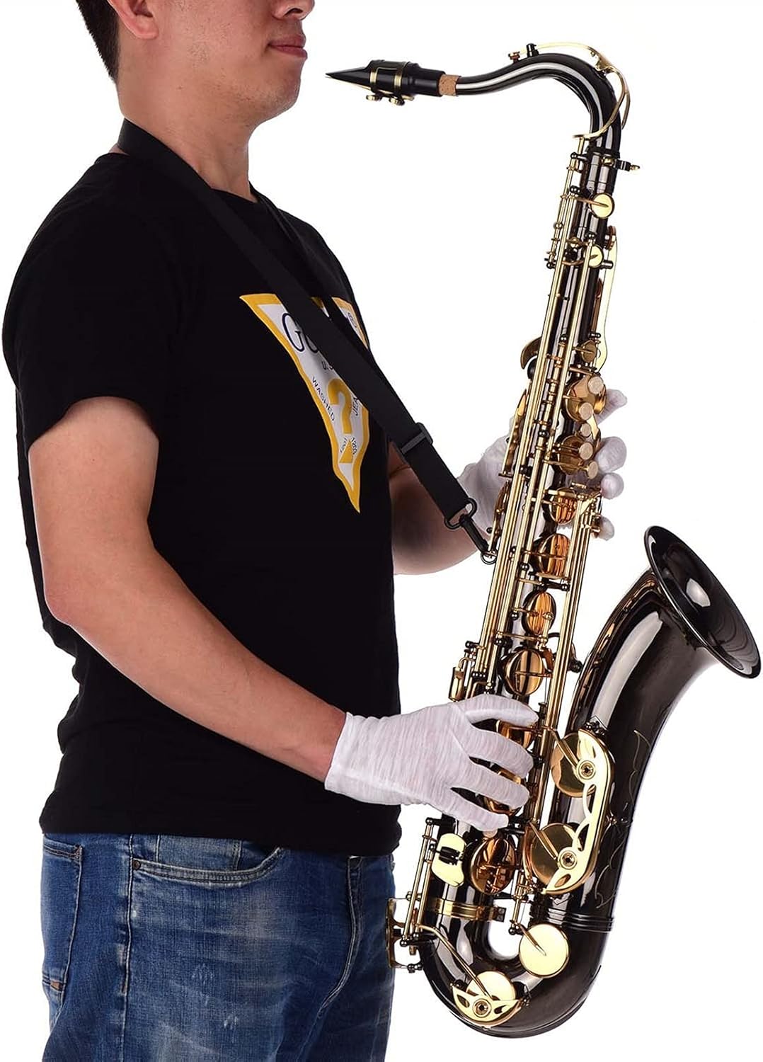 Saxophone Set Saxophones Student Bb Tenor Saxophone Sax Brass Body Black Nickle Plated Golden Keys Woodwind Instrument with Case Brush Sax Neck Straps