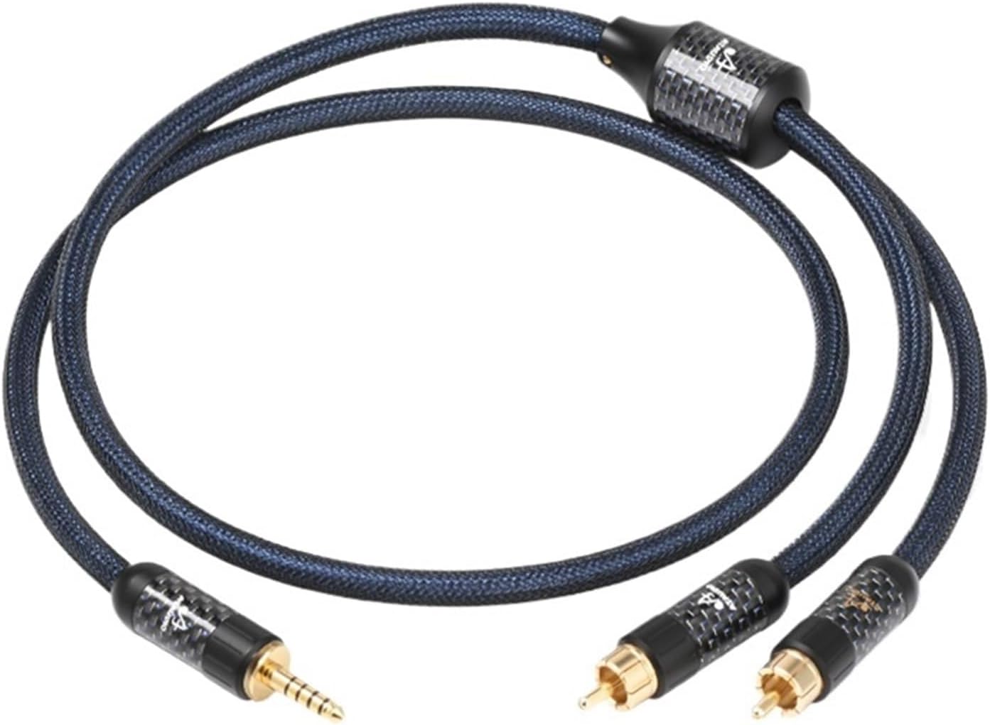 Hi-end Pure Silver 4.4mm to 2RCA Audio Cable for MP3 CD Carbon Fiber Gold-Plated Balanced 4.4mm Jack to 2RCA Male Cable(0.5m)