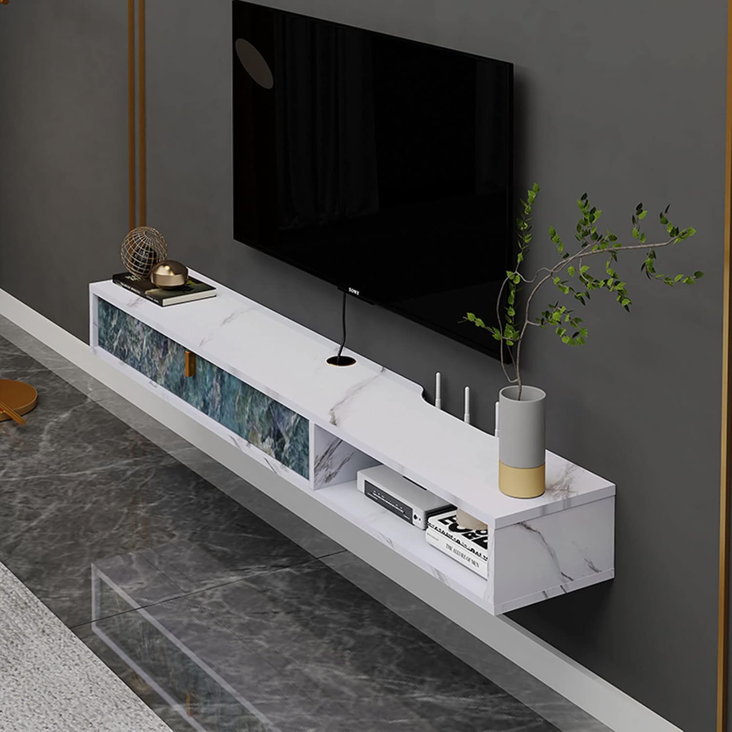 Wall Cabinet TV Stands Wall Mounted TV Cabinet Wall Shelf Floating Shelves TV Storage Shelf TV Media Console TV Box Set top Box Shelf Wall Mount Corner Shelves Goods Rack Display Shelf