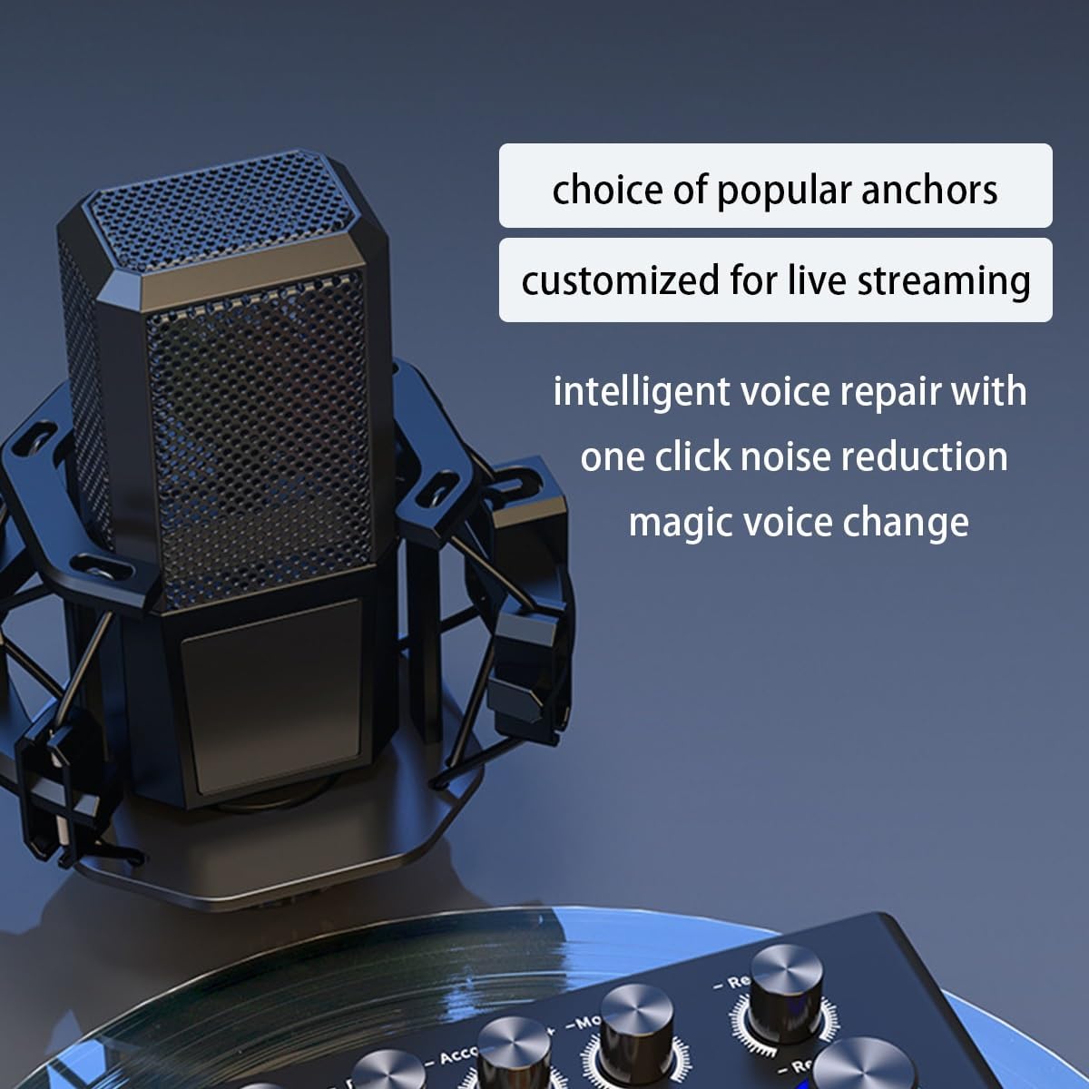 Music Studio Equipment for 2, Podcast Equipment Bundle with Condenser Microphone, One Click Intelligent Noise Reduction, High Medium and Low Tone Adjustment, for Recording, Singing and Gaming(Gold)