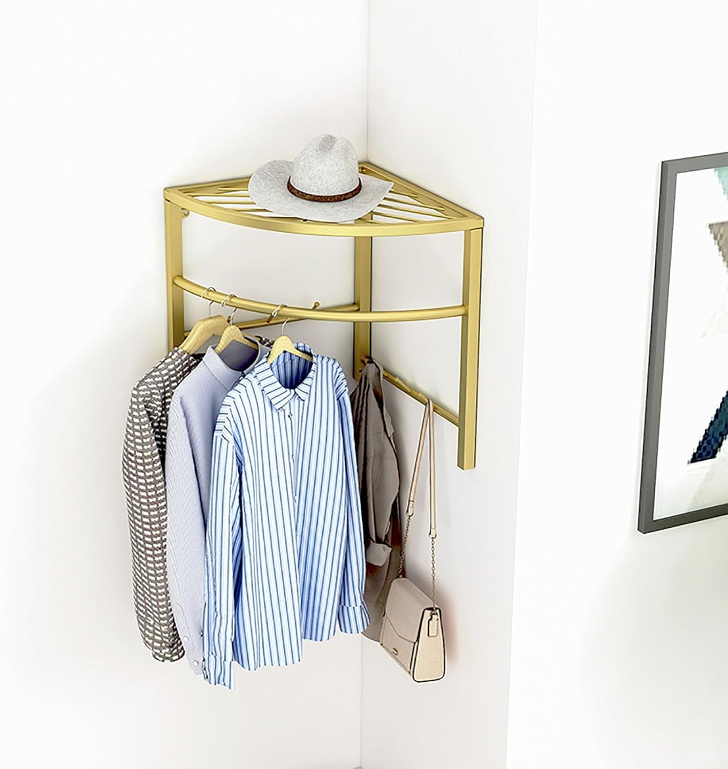 Closet Rod Curved Metal Wardrobe Corner Hanger, Wall Mount Clothes Drying Rack for Corner, Perfect for Cloakroom and Laundry Organization