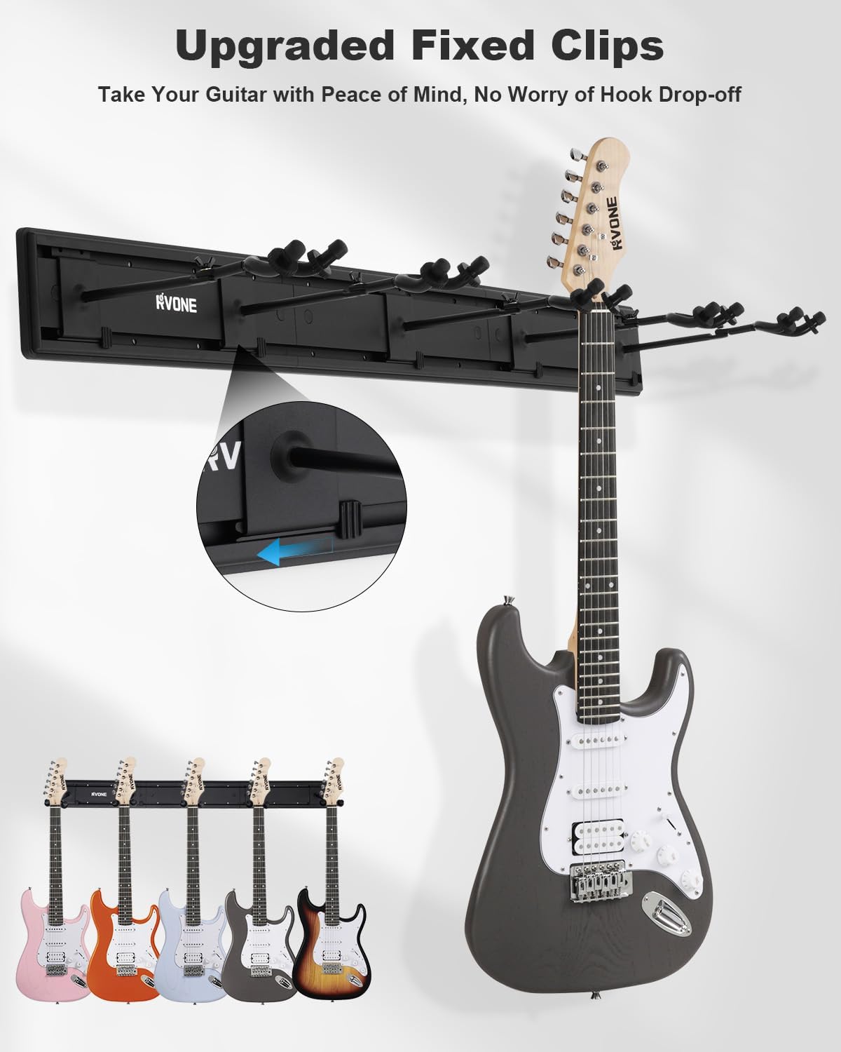 Guitar Wall Mount Hagers for Multiple Guitars, Adjustable Rubber Cradles Guitar Wall Rack, Fixed Clips, Strong Aluminum Acoustic & Electric Guitars Rack, Bass Holder, Violin Ukulele Organizer