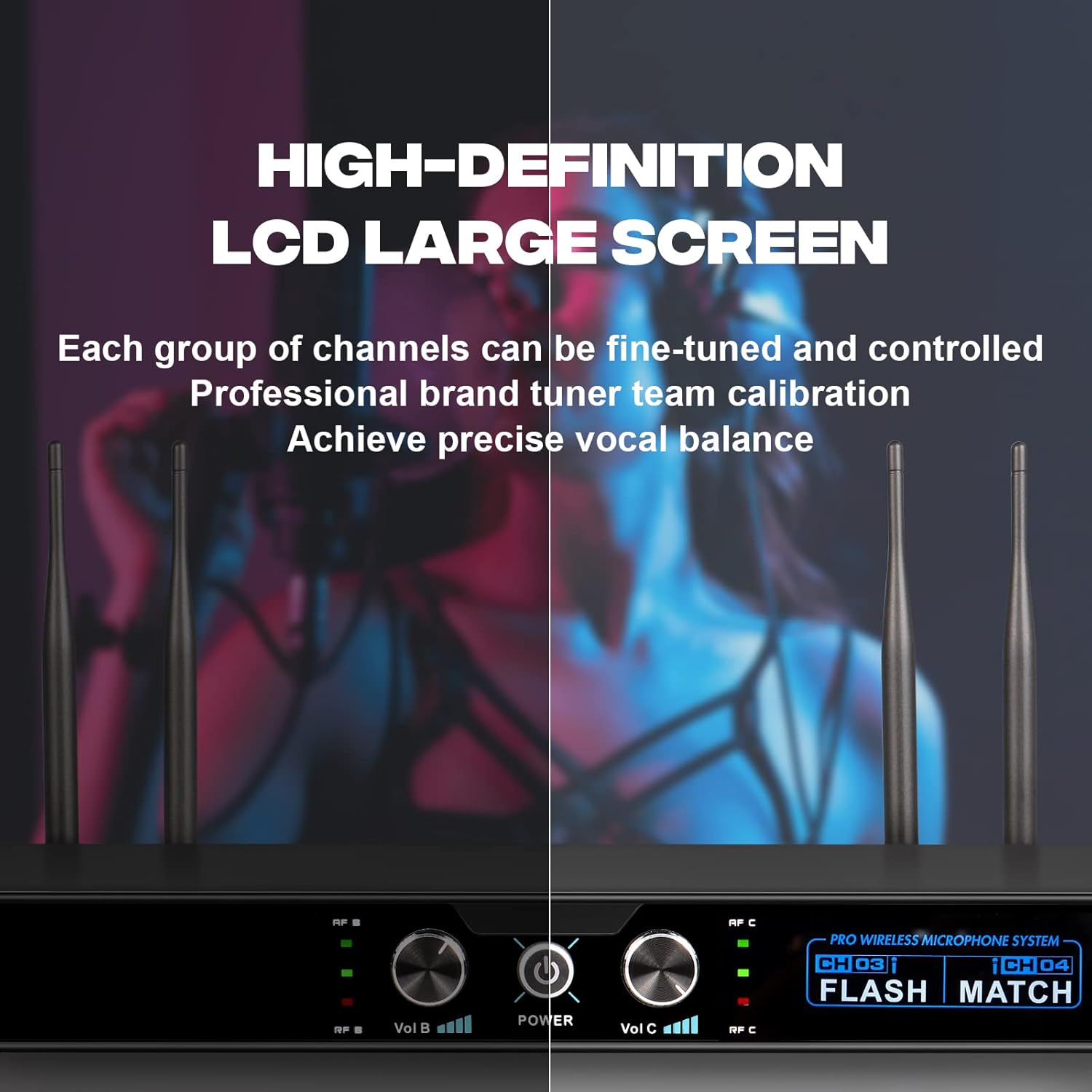 G-MARK Wireless Microphone System, 4 Channel Wireless Microphones with Rechargeable Handheld Mics, 250FT Range, UHF Metal Cordless Dynamic Microphone Sets for Singing, Karaoke, Church(Auto Connect)