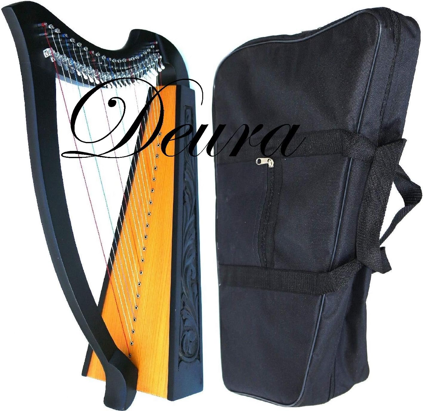 22 STRINGS LEVERS BLACK HARP + BAG Irish Celtic Lap Folk MA-1030BK