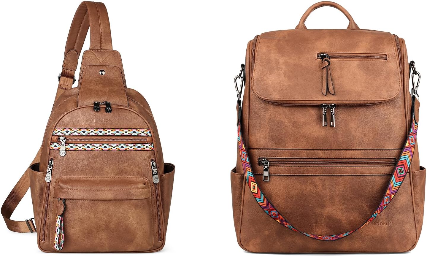 FADEON Sling Bag for Women & Laptop Backpack Brown Collection