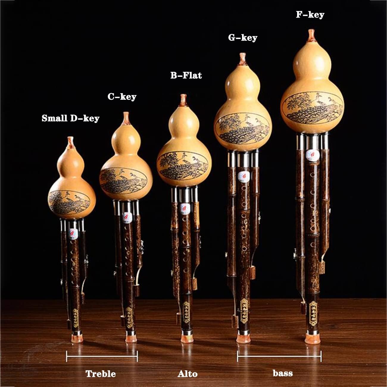 Bamboo Cucurbit Flute Hulusi Practice Teaching Instrument Children and Adults Learn to Play The Cucurbit Flute National Wind Instrument Flute Gift (Color : Brown, Size : Small D-Key)