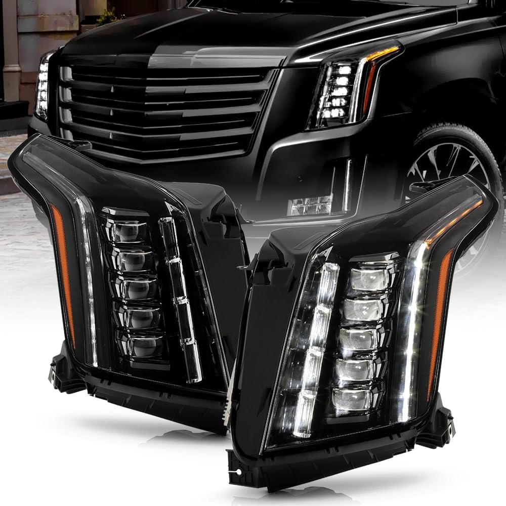 KEEKPO - For 2015 2016 2017 2018 2019 2020 Cadillac Escalade Black Full LED Projector Headlights Headlamps Left+Right