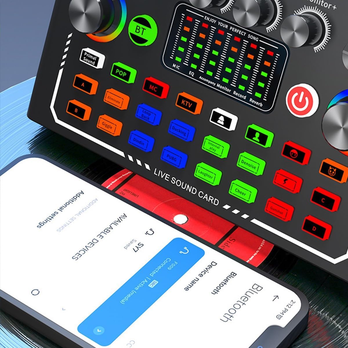 Music Studio Equipment for 2, Podcast Equipment Bundle with Condenser Microphone, One Click Intelligent Noise Reduction, High Medium and Low Tone Adjustment, for Recording, Singing and Gaming(Gold)