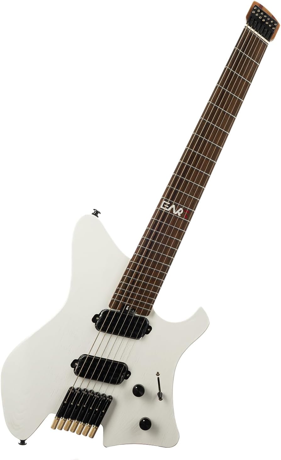 EART GW-7F 7 String Solid-Body Electric Guitar with Headless Bridge Tuning System,Roasted Ash Body,Headless Guitar Right