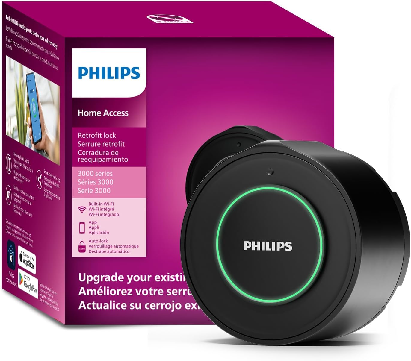 Philips Retrofit Smart Lock 230X, Smart Lock for Existing Deadbolt Built-in WiFi App Remote Control, Upgrade Your Door Lock Keyless Entry for Front Door, Auto Lock, Support Alexa & Google, Black