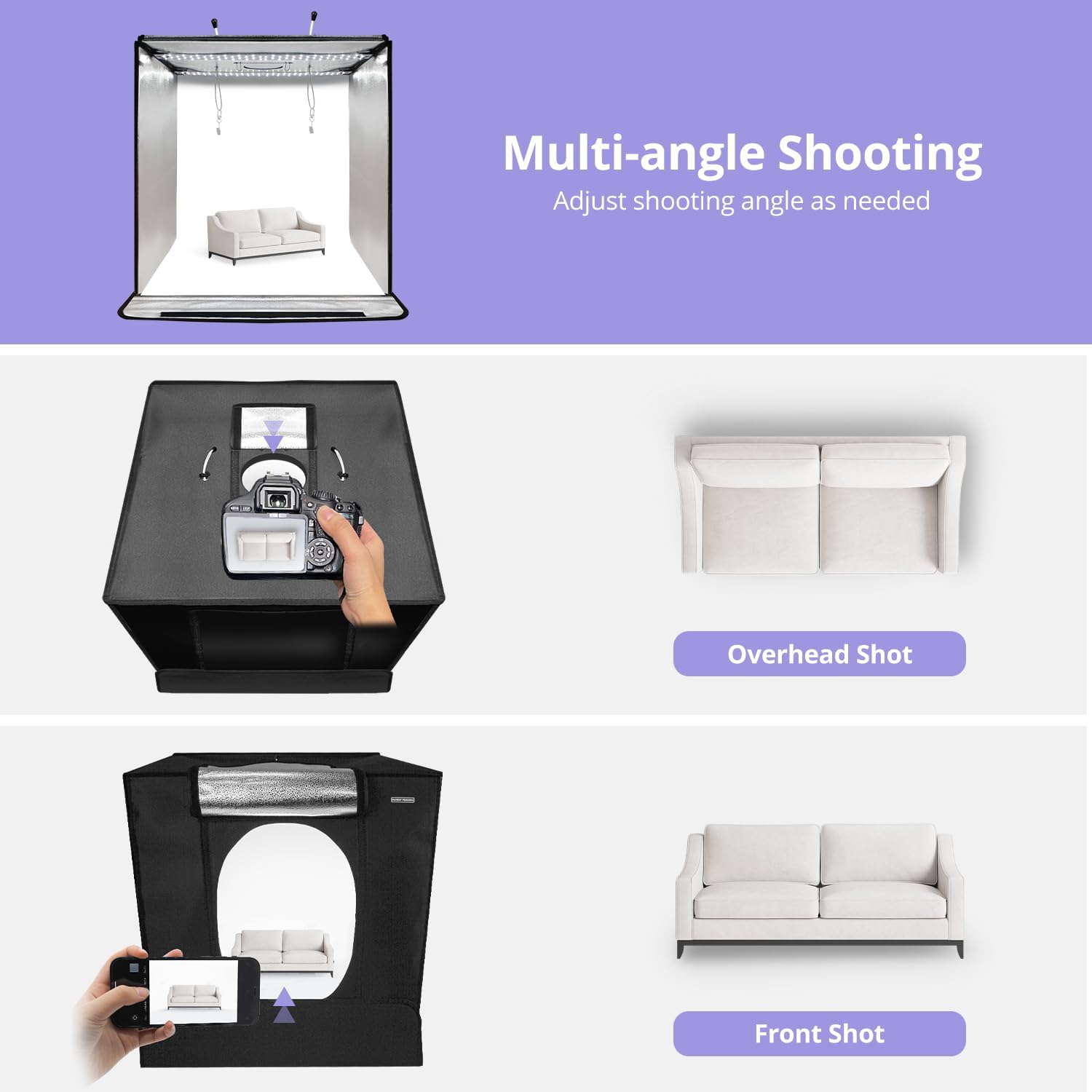 LimoStudio 24 x 24 inch (New Model) LED Light Box Photo Shooting Tents, 120 LED > 4000 Lumen, CRI > 95, Elastic Ceiling String Clip for Hanging Object, Transparent Clay for Object Position, AGG1071