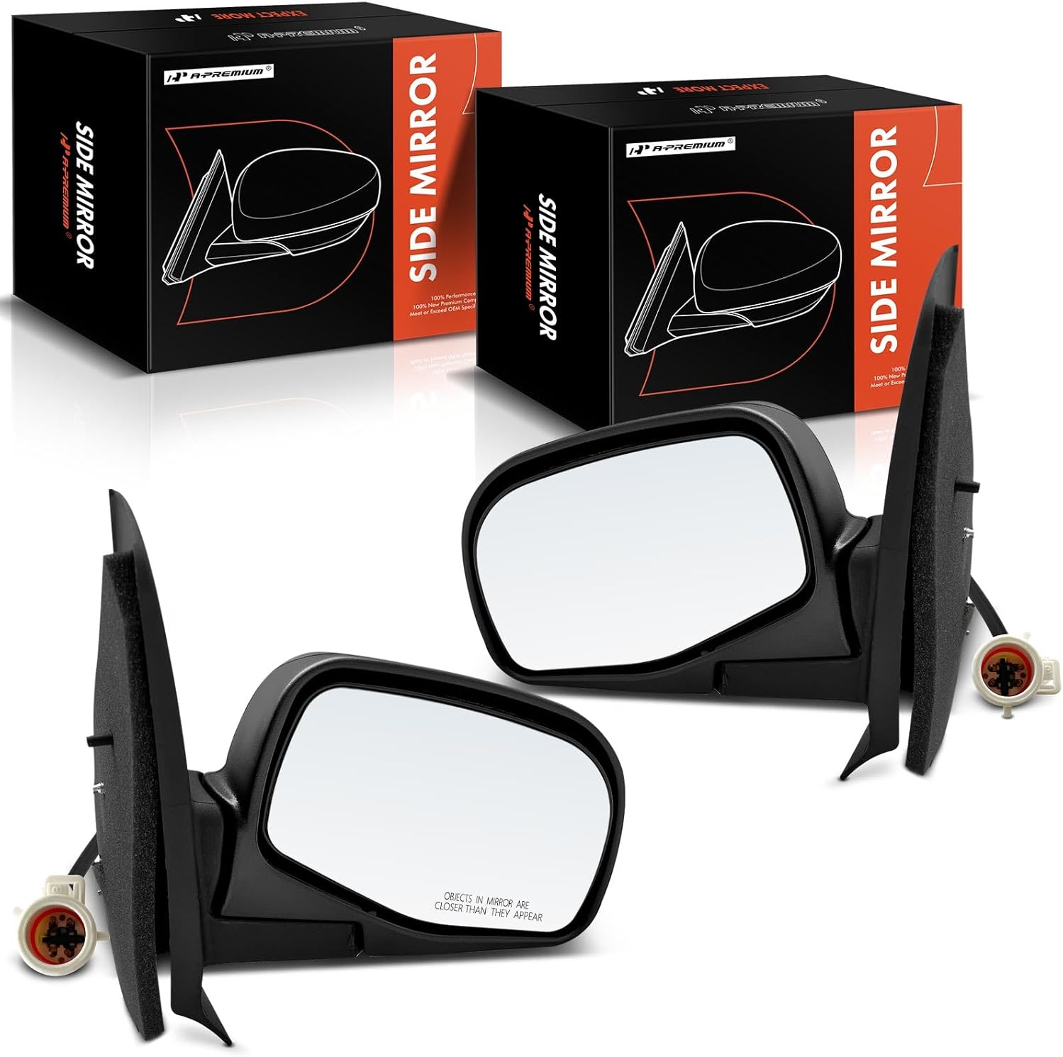 A-Premium Pair (2) Driver and Passenger Side Power Door Mirror - Compatible with Ford Explorer Sport Trac 2001 2002 2003 2004 2005 - Non-Heated Manual Folding Black Outside Rear View Mirror