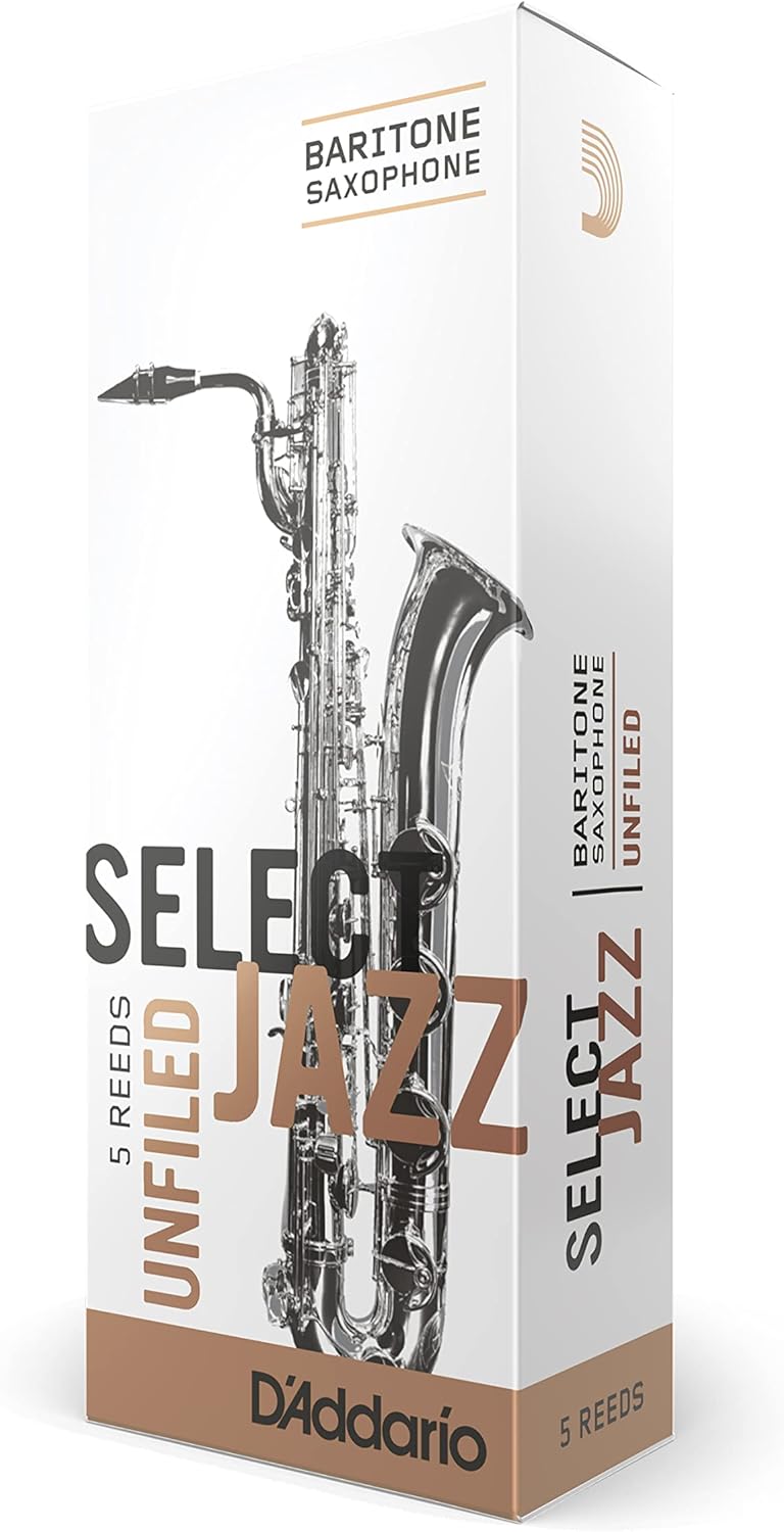D'Addario Woodwinds Select Jazz Baritone Sax Reeds, Unfiled, Strength 3 Medium, 5-pack