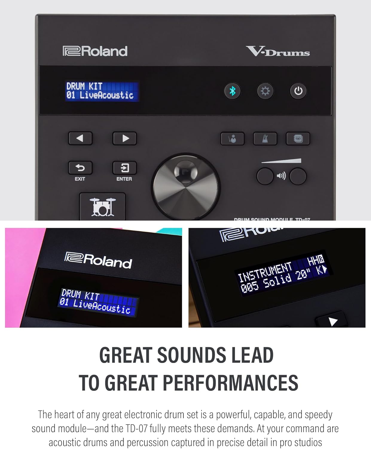 Roland V-Drums TD-07KV Electronic Drum Set Bundle with Drumstick Bag, 3.5mm Audio Cable, 3 Pairs of Drumsticks, and Austin Bazaar Polishing Cloth