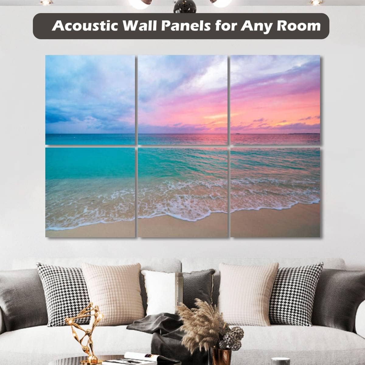 6 Pack Art Acoustic Panels Pink Sunset Soundproof Wall Panels Padding Decorative Sound Absorbing Panels 72