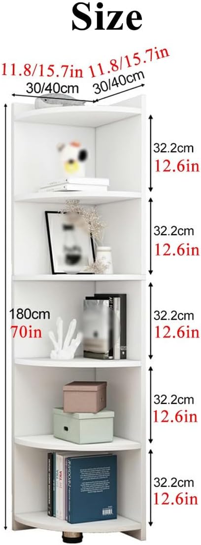 Storage Standing Shelf Unit,Corner Bookcase for Living Room, Home Office, Bedroom,Storage Cabinet Display Shelf Easy Installation 59/70Inch Tall Corner Stand (30cm/6 Tier White)