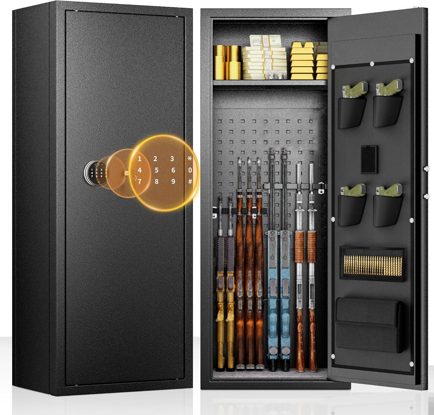 INTERGREAT 10-12 Rifle Gun Safe, Gun Safes for Home Rifle and Pistols, Quick Access Gun Cabinets for Rifles and Shotguns with Pockets, Removable Shelf