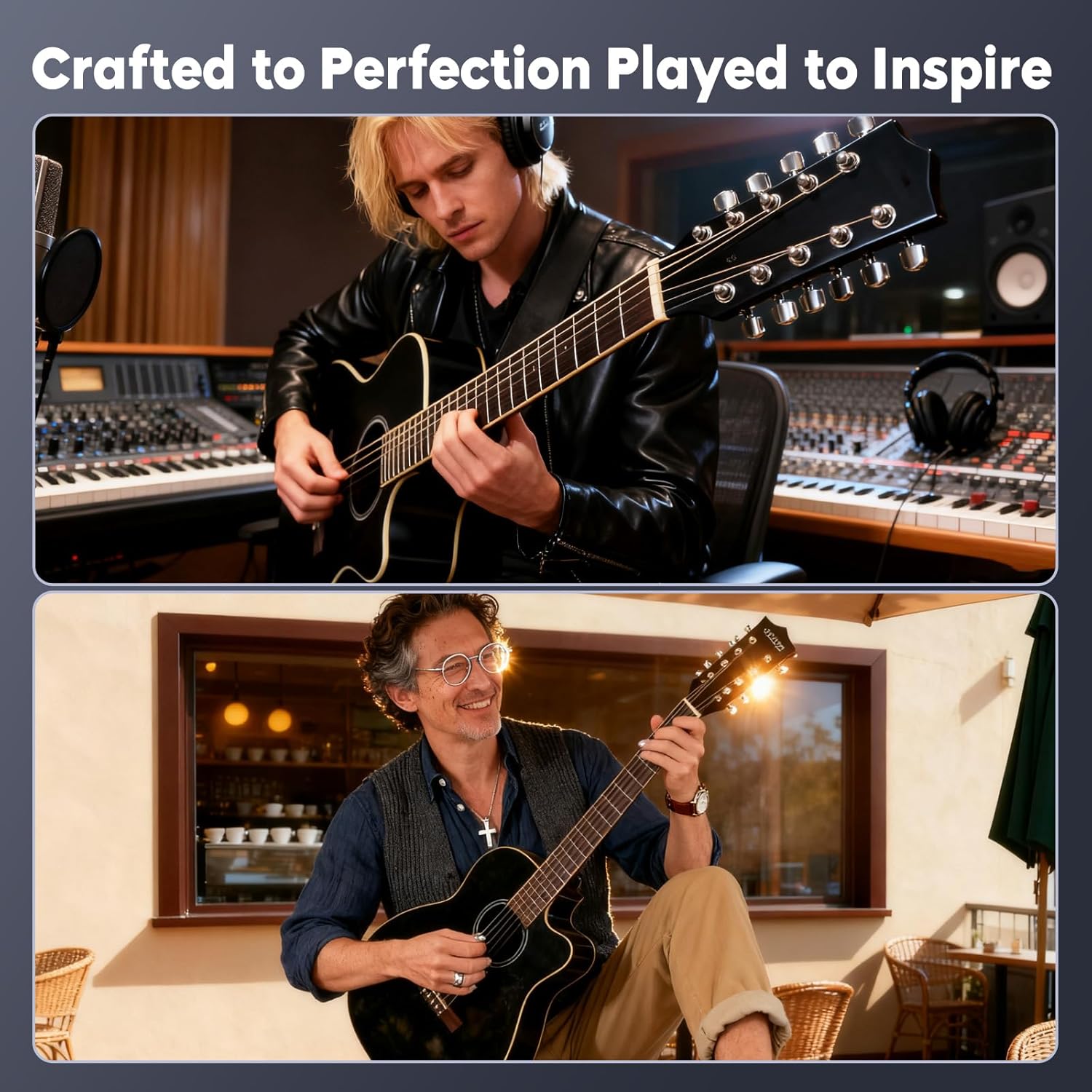 ALLSET Left Hand 12 String Guitar Acoustic Electric | Full Size Guitar with Cutaway, Spruce Top Guitarra Acustica, AUX Strap, Strings, Pick | Fingerstyle Kit for Live Performance | (Black)