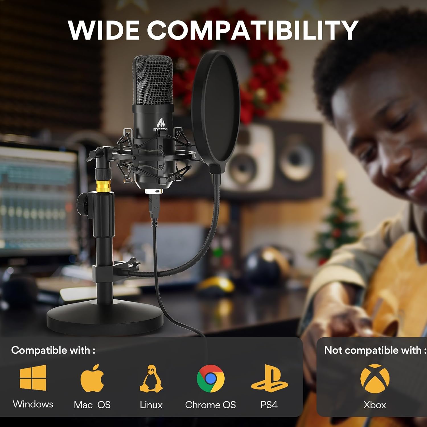 MAONO USB Microphone Kit 192KHZ/24BIT AU-A04T PC Condenser Podcast Streaming Cardioid Mic Plug & Play for Computer, YouTube, Gaming Recording