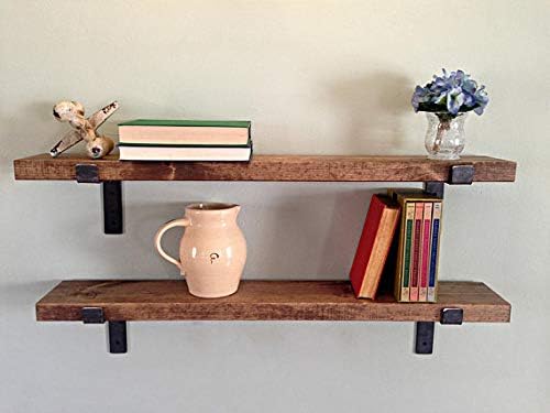 Rustic Wall Shelves with Metal Brackets - Wall Mount Shelf | USA Handmade Wall Shelf (Set of 2) 1.5'' X 7.5'' (Espresso, 24'')
