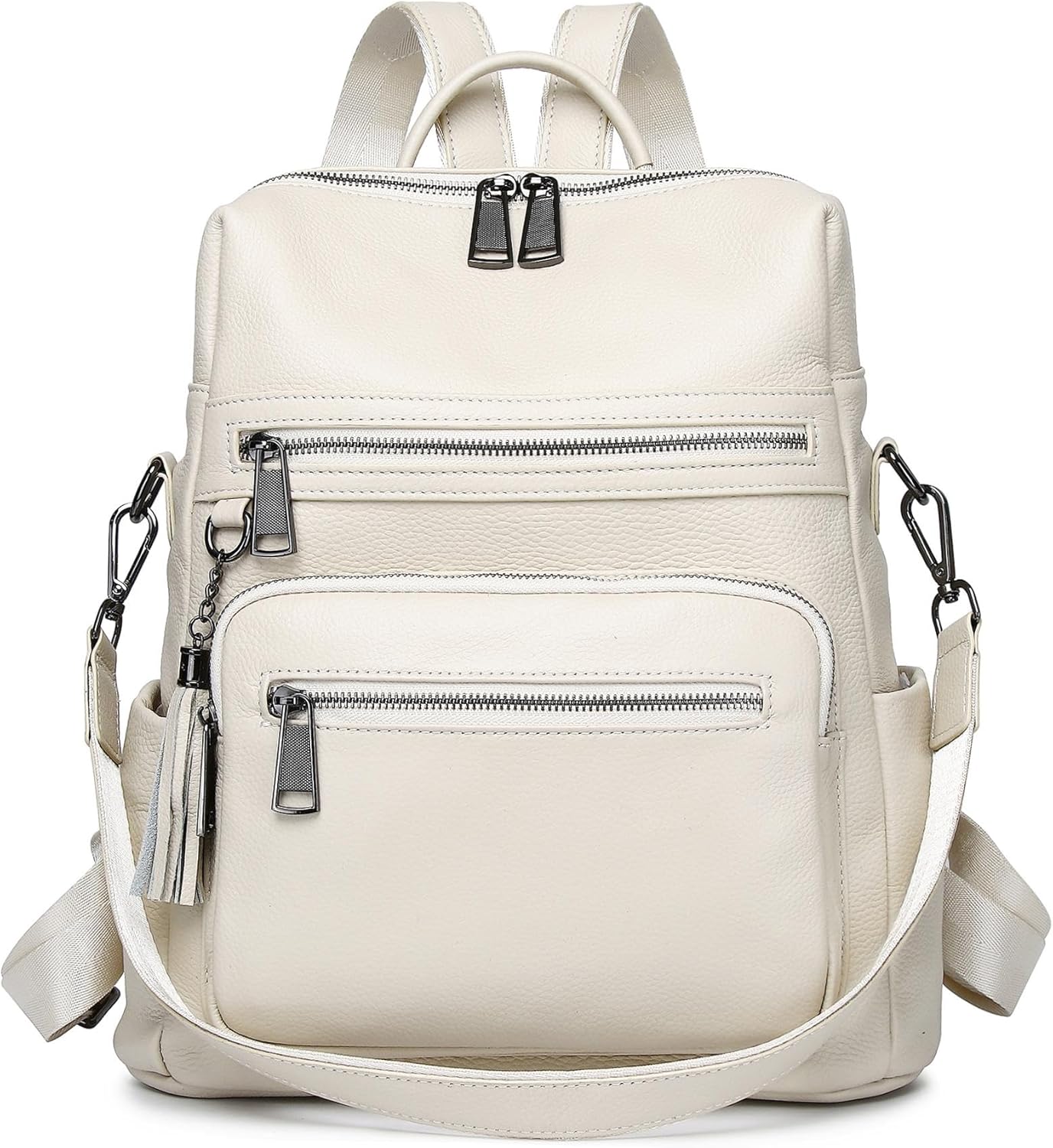Genuine Leather Backpack Purse For Women Ivory Real Soft Leather Fashion Designer Convertible Ladies Shoulder Bag