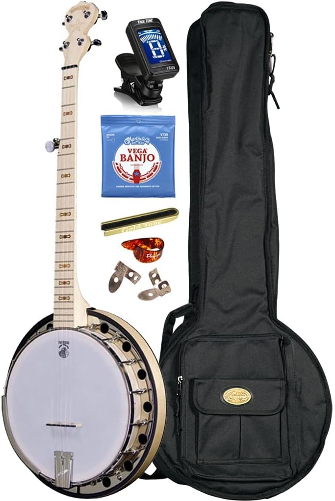 Deering Goodtime 2 5-String Resonator Nickel Hardware Bluegrass Banjo with Deluxe Padded Bag, Strings, Dunlop Finger and Thumb Picks, True Tune Rechargeable Tuner, Mute, Bundle Starter Package
