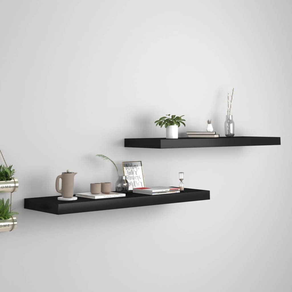 Modern Style Floating Shelves,Wall Storage Shelves,Wall Mounted Shelf Organizer Unit Display Shelf,for Living Room,Bedroom,Kitchen,Bathroom,Office,2 pcs Black 31.5